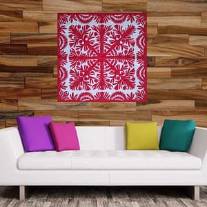 Red & White Hawaiian design finished wall quilt – Hand applique w/ rod pocket