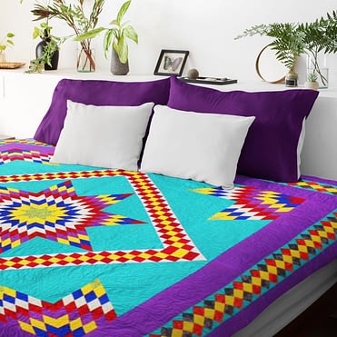 Queen size Incredible Borders Patchwork Star Medallion FINISHED QUILT