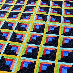 Log Cabin FINISHED QUILT – Queen size, patchwork sparkling diamond pattern