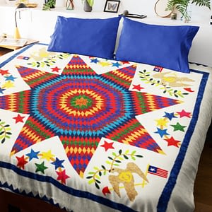 Hand Applique Lone Star with Patriotic accents FINISHED QUILT – Queen, Elegance