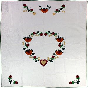 Soft colors – Floral Heart Hand Applique – Finished Quilt Large size, fine work