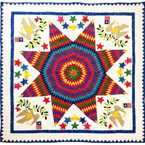 Hand Applique Lone Star with Patriotic accents FINISHED QUILT – Queen, Elegance