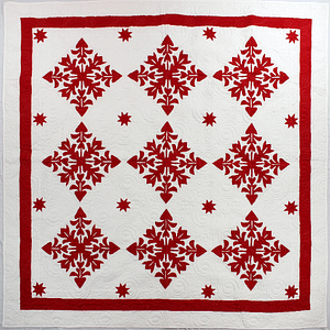 Applique Hawaiian design FINISHED QUILT – Impeccable Quality Red & White