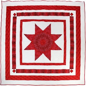 Red and White Lone Star Patchwork FINISHED QUILT -Masculine KING Size – Strip Borders