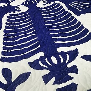 Hawaiian styled Fern FINISHED QUILT – Graphic Blue & White – Queen size