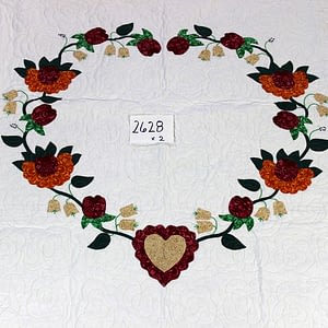 Soft colors – Floral Heart Hand Applique – Finished Quilt Large size, fine work