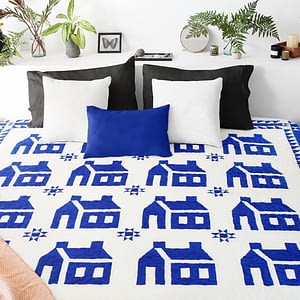 Royal Blue & White School House design FINISHED QUILT – Graphic look – Twin Size