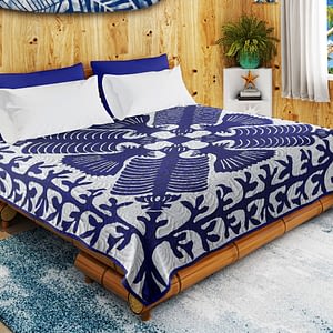 Hawaiian styled Fern FINISHED QUILT – Graphic Blue & White – Queen size