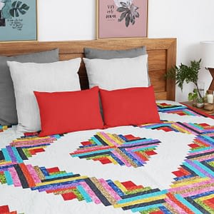 Barn Raising Log Cabin – queen size FINISHED QUILT – Multi Color