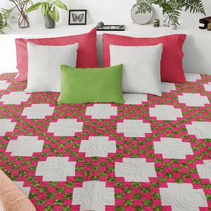 Double Irish Chain, Pink & Green patchwork FINISHED QUILT Large queen size