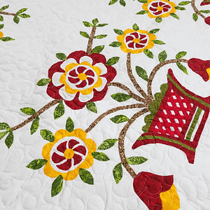Bold needle turn Hand Applique Woven Basket Finished Quilt