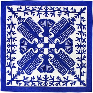 Applique Hawaiian design FINISHED QUILT – Graphic Blue & White – King Size