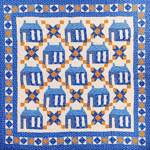 Unique Blue & White School House – Great Borders – FINISHED QUILT – Queen size