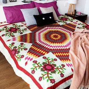 Traditional Lone Star w/ Floral Accents FINISHED QUILT – Must See
