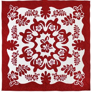 Applique Hawaiian Turtle Design FINISHED QUILT – Impeccable Quality Red & White