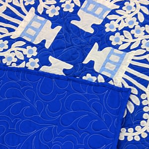 Floral Baskets Hand Applique Wall Sized FINISHED QUILT – Blue and white