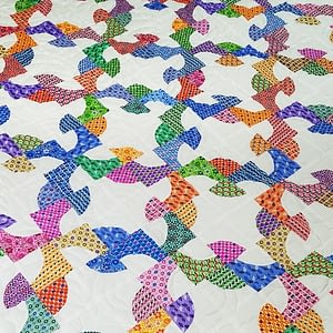 Multi color scrap Drunkards Path patchwork FINISHED – Queen Sized