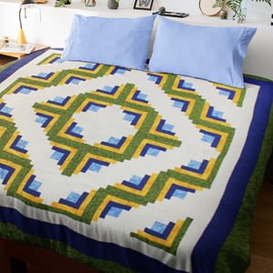 Green & Yellow Log Cabin Barn Raising FINISHED Quilt – Masculine Look