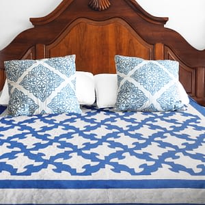 Patchwork Royal Blue Drunkards Path FINISHED QUILT – Queen Size