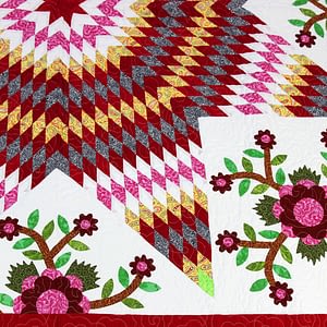 Lone Star, Hand Applique Floral Accents FINISHED QUILT Queen Size. Fine Quilting