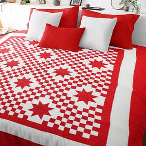 Red and White Triple Irish Chain with Stars – FINISHED QUILT