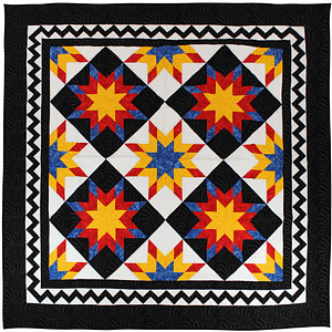 Very Unique Star patchwork FINISHED QUILT – Queen size – Feather quilting