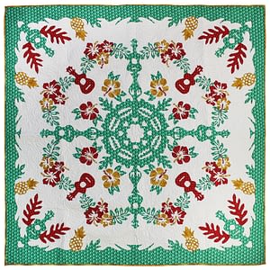 Hand Applique Hawaiian Ukulele Design FINISHED QUILT – Very Nice Colors & Great Quilting