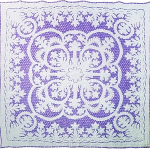 Traditional Hawaiian styled FINISHED QUILT – Lavender & White – Queen size