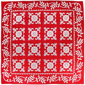 Applique Sand Dollar w/ Vine Borders FINISHED QUILT – Red & White Queen Size