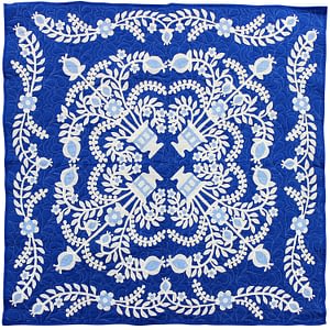 Floral Baskets Hand Applique Wall Sized FINISHED QUILT – Blue and white