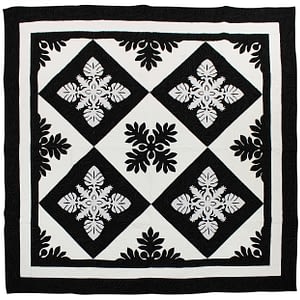Black & White Hawaiian Design FINISHED QUILT – All Hand Applique work