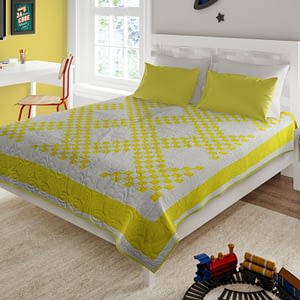 Triple Irish Chain, Yellow & White patchwork FINISHED QUILT Large queen size