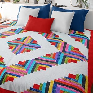 Barn Raising Log Cabin – queen size FINISHED QUILT – Multi Color