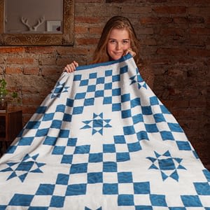 Blue & White Triple Irish Chain with Stars – FINISHED QUILT