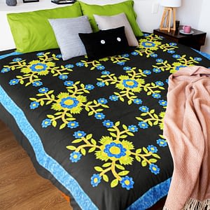 Masculine color Graphic Hand Applique Rose of Sharon FINISHED QUILT – VERY NICE