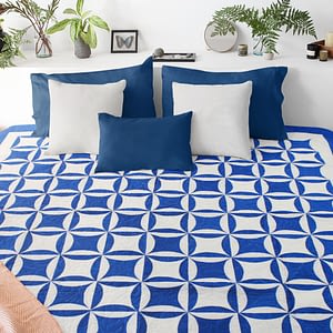 Blue & White Patchwork Orange Peel FINISHED QUILT – Queen
