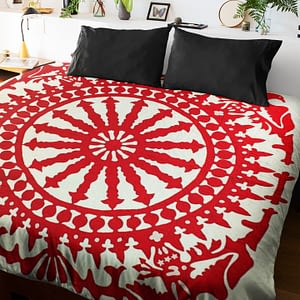 Hand Applique Red & White Ships Wheel w/ Eagle FINISHED QUILT