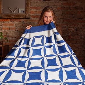 Graphic Patchwork Blue and White Orange Peel FINISHED QUILT