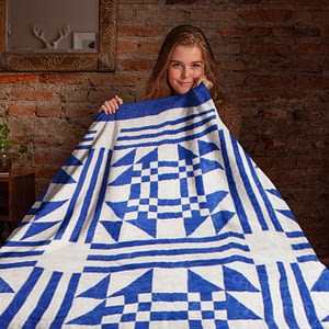 Young Man’s Fancy, Blue & White FINISHED QUILT Graphic Beauty