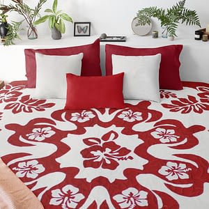 Applique Hawaiian Turtle Design FINISHED QUILT – Impeccable Quality Red & White
