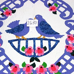 Hand Applique Love Birds in the Garden FINISHED QUILT Very Nice Queen Size