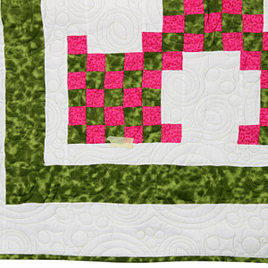 Double Irish Chain, Pink & Green patchwork FINISHED QUILT Large queen size