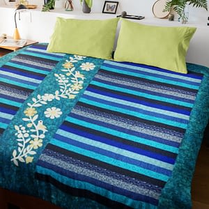 Blue & White Modern offset patchwork and hand applique FINISHED QUILT