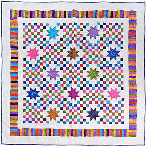 Triple Double Irish Chain w/ Stars FINISHED QUILT – Multi Color Queen