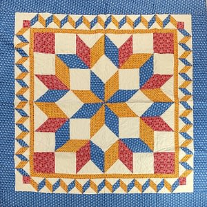 Multi Colors – Broken Star with Hand Applique borders – FINISHED QUILT – Queen