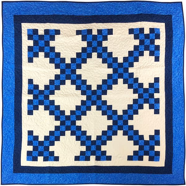 Blue and White Irish Chain patchwork FINISHED QUILT Feather Quilting Museum Quilt Finished