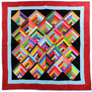 Multi Color Scrap style log cabin var. – FINISHED QUILT – Queen sized